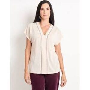Sandro cream silk blouse contrast navy trim, size 1(XS)